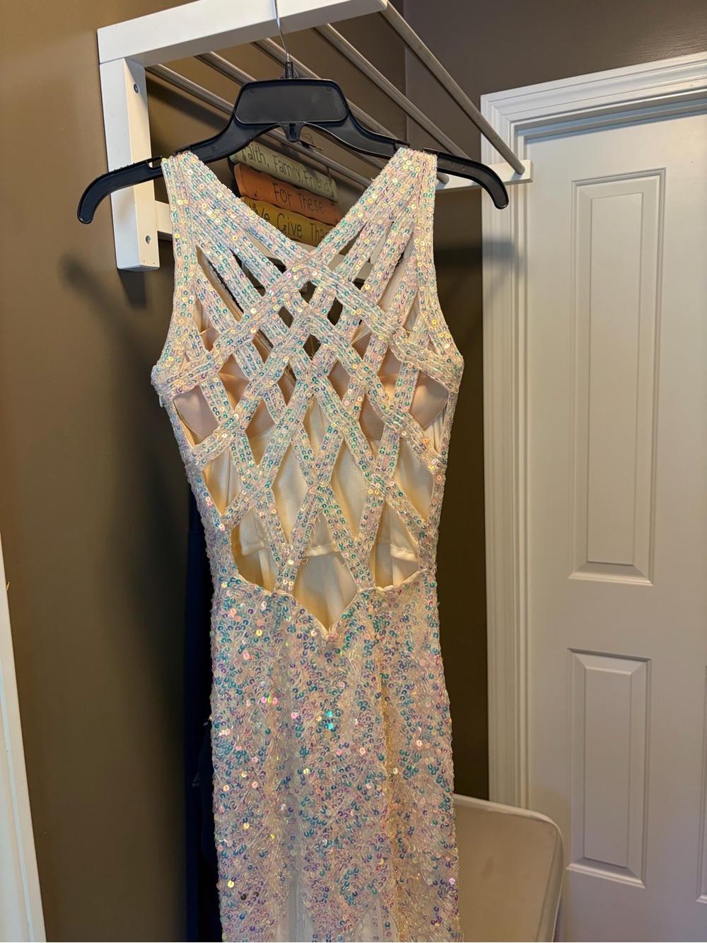 Iridescent Lace-Up Back Sequin Evening Dress